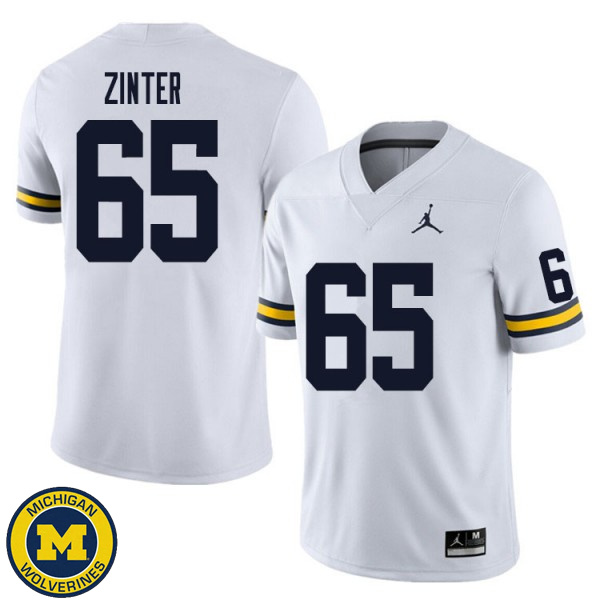 Men's University of Michigan #65 Zak Zinter White Fashion Jersey